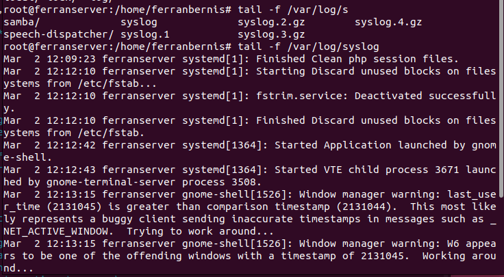 tail -f /var/log/syslog