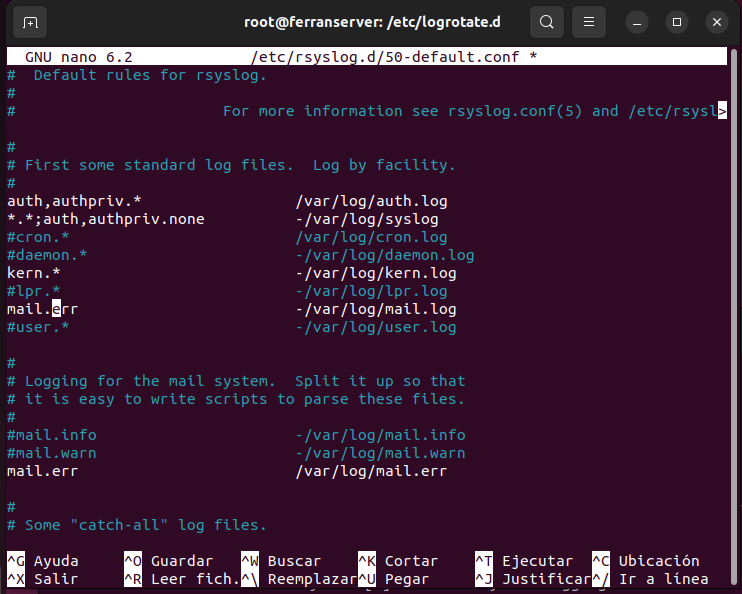 nano 50-default.conf - afegim *.crit ferran.log