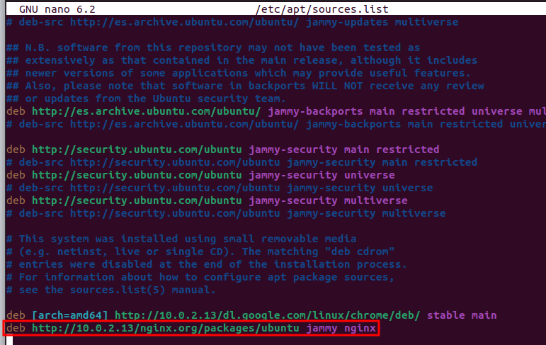 nano /etc/apt/sources.list amb nginx afegit