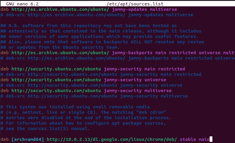 nano /etc/apt/sources.list al client